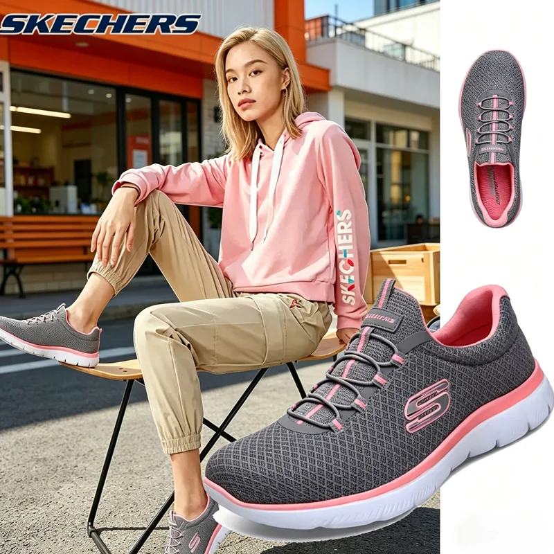Skechers Women's Spring Shoes, Breathable Mesh Athletic Sneakers, Lightweight Running Shoes with Soft Soles 12980-GYPK