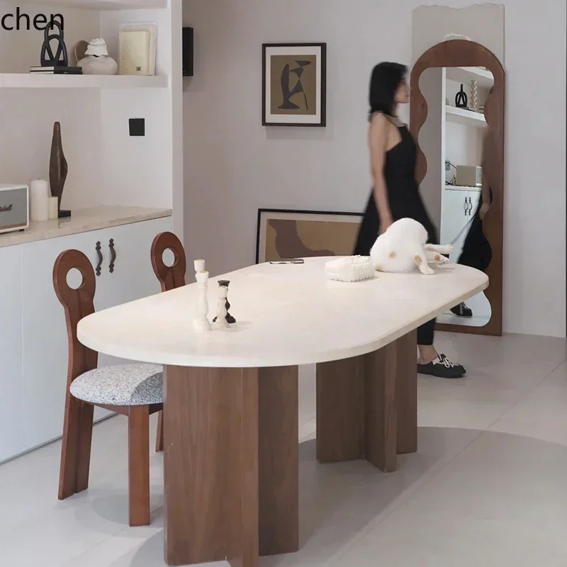 H1 retro marble dining table wabi sabi home oval eating table room decoration accessories