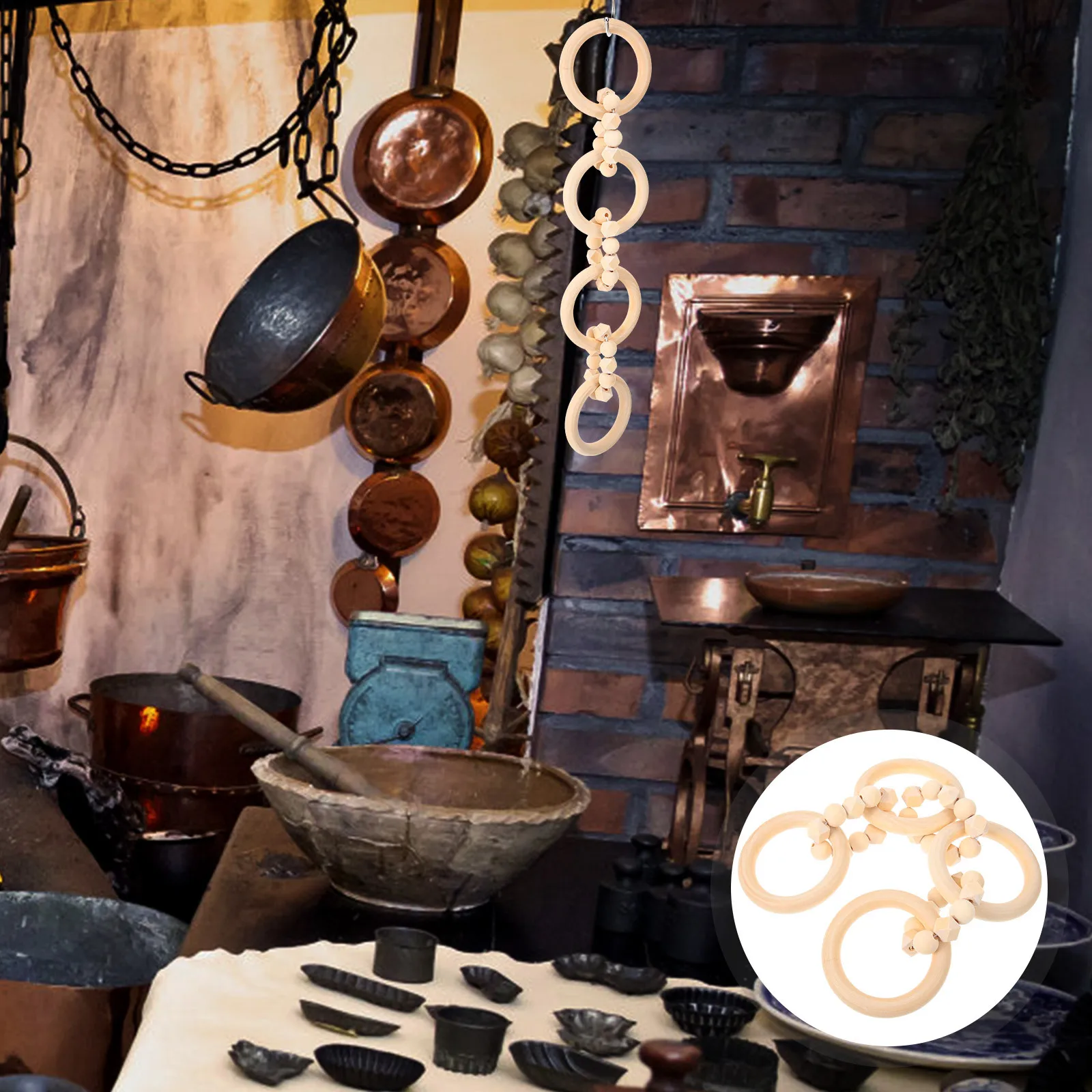 

Wood Chain Decoration 4-Links Natural Wood Knot Decor Rustic Boho Craft Wall Hanging Party Decor Farmhouse Link Chain Art