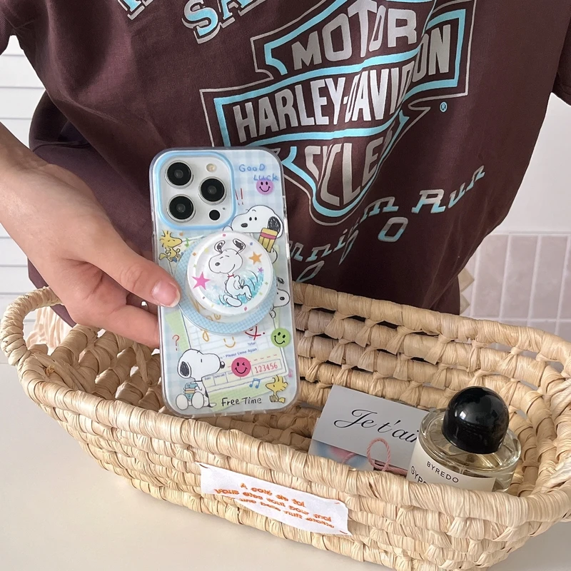 Cute Cartoon Snoopy Charlie Brown Magnetic Holder Magsafe Wireless Charge Phone Case For iPhone 17 16 15 14 13 12 Pro Max Cover view 5