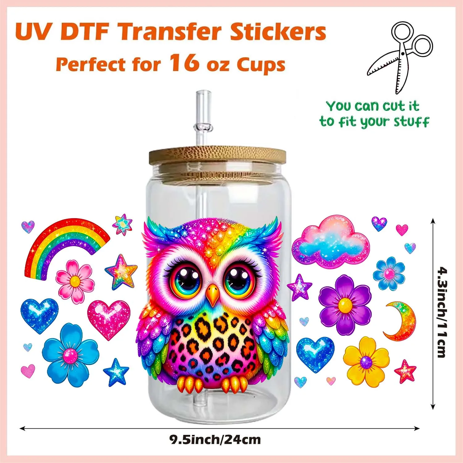 Cute Animals Theme Rub On 16oz UV DTF Transfer Sticker Waterproof DIY Decals 3D Transfers UVDTF Sticker 16oz UV DTF Cup Wraps
