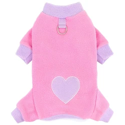 Heart Pattern Dog Pajamas for Small Dogs, Warm Fleece Dog Jumpsuit Yorkie Puppy Onesie Autumn Winter Clothes Chiwawa Pet Apparel
