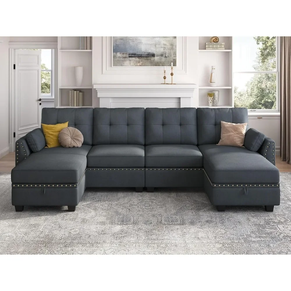 

Convertible Sectional Sofa Set U Shaped Couch with Storage Ottoman Reversible Sofa Sectional for Living Room