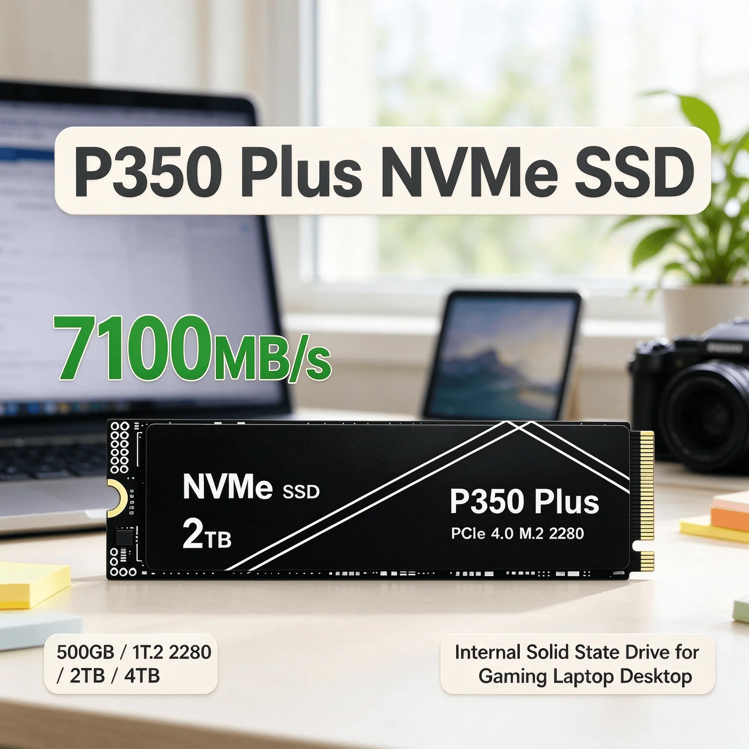 500GB 1TB 2TB 4TB P350 Plus NVMe SSD 7100MB/s PCIe 4.0 M.2 2280 Internal Drive Handles Gaming, Work & Everything Else