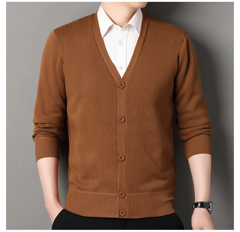 Herren Herbst Kleidung Fleece Strickjacke Jacke Gestrickte Pullover Outwear V-ausschnitt Mode Strickjacken Warme männer Top – Detail 8