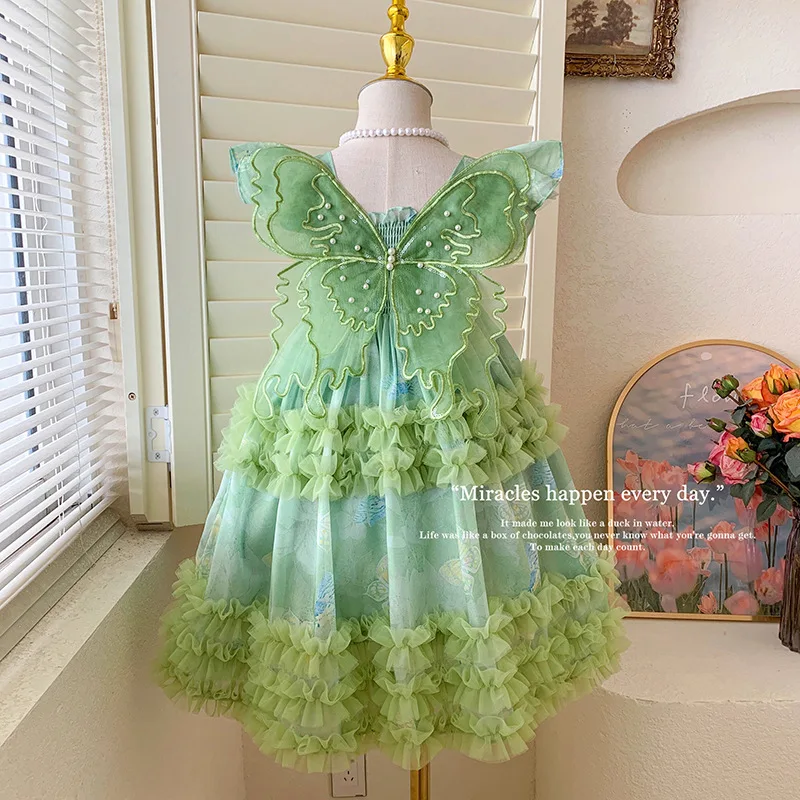 

Girl Kid's Dresses Kids Party Junior One Piece Dress For Children Summer Tween Clothes Size 8 To 10 Years Fluffy Green Clothing