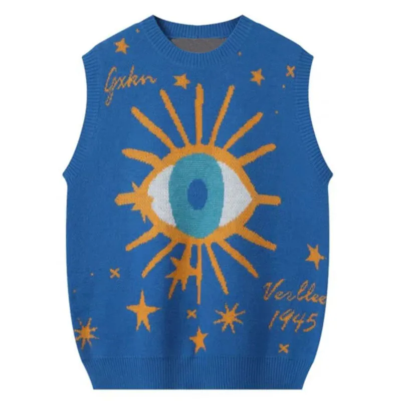 

Модный вязаный жилет с принтом для пары, женский универсальный свободный вязаный пуловер без рукавов, многослойная майка, весна-осень