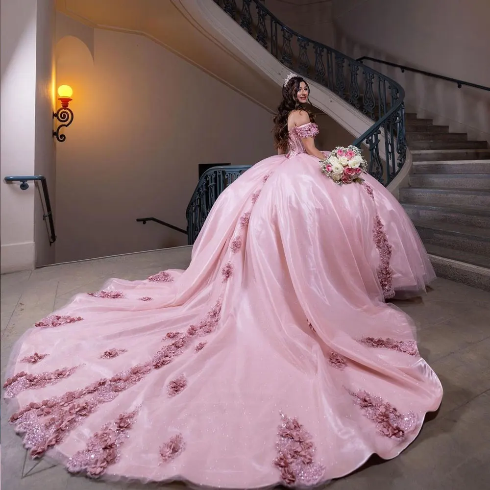 Robes de Quinceanera roses de luxe avec appliques en dentelle, robe de Rhprincesse, robe Sweet 16, robe de fête d'anniversaire, 2024, XV