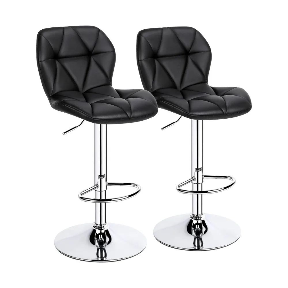 

Bar Stools Set of 2 Counter Stool Bar Chairs with Backrest Height Adjustable Swivel Tall Bar Stools Modern PU Leather, Black