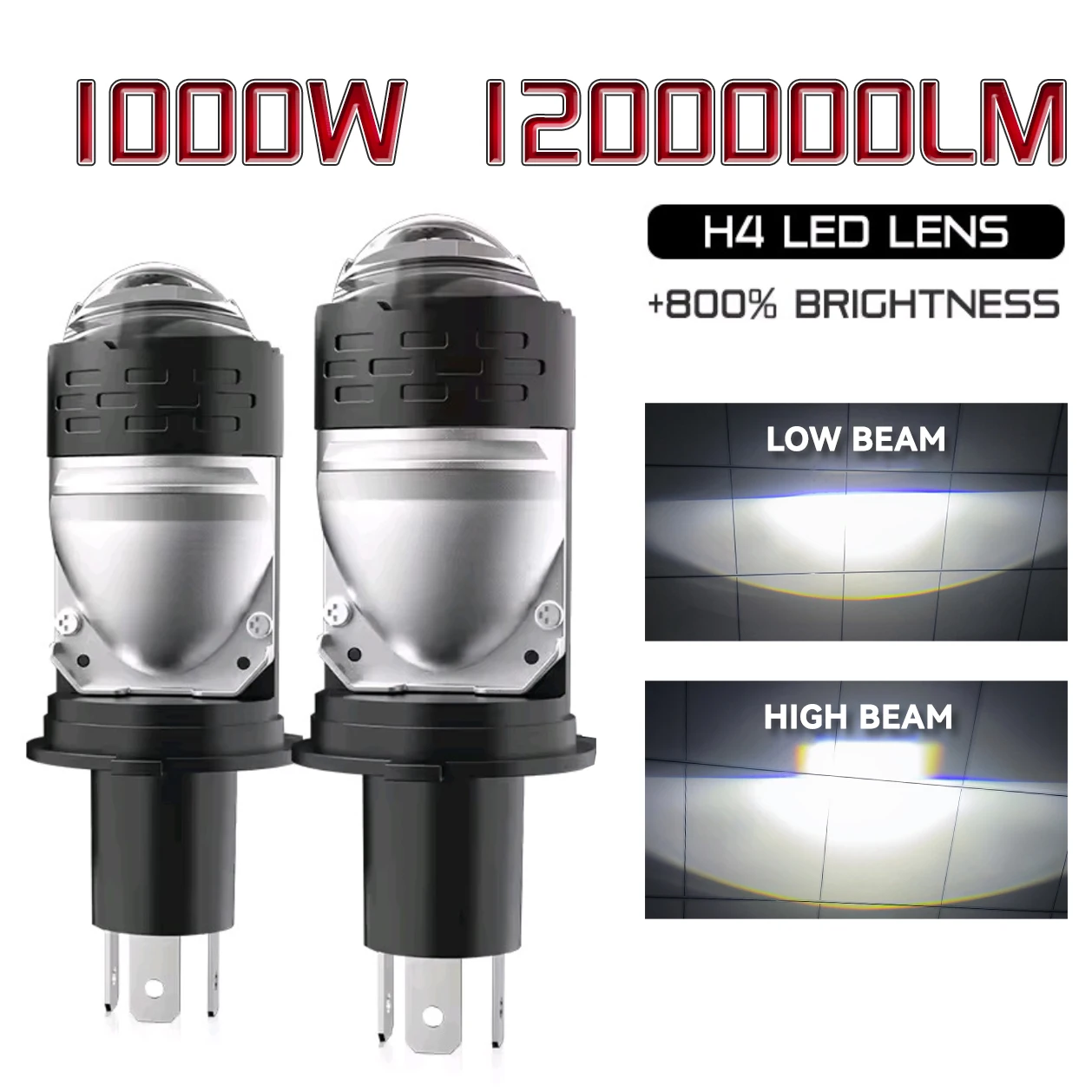 

Светодиодные автомобильные фары с линзой проектора H4 1200000LM 1000W CANBUS Turbo Auto Bulb H4 High Low Light Противотуманные фары 12V 24V LHD RHD