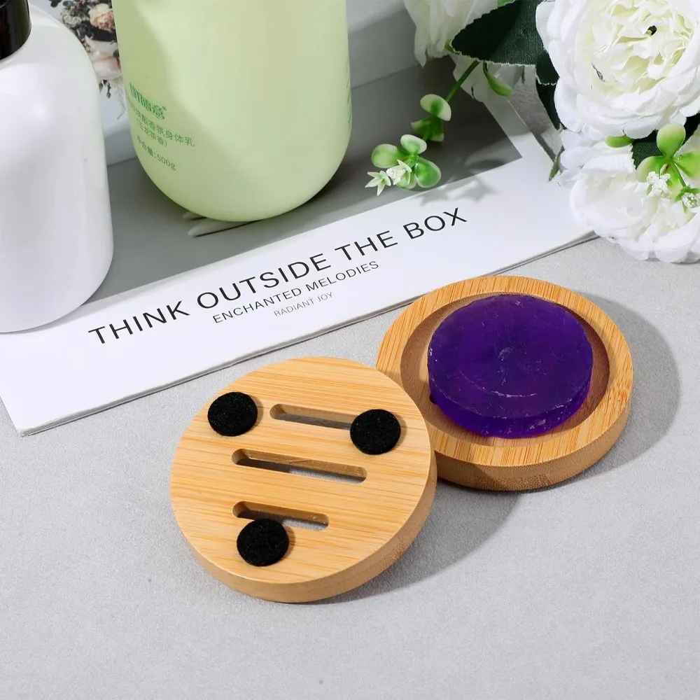 Bottom Anti Slip Design Soap Dish Natural Wooden Round Soap Holders for Shower Soap Trays with Drain Holes Bathroom Accessories