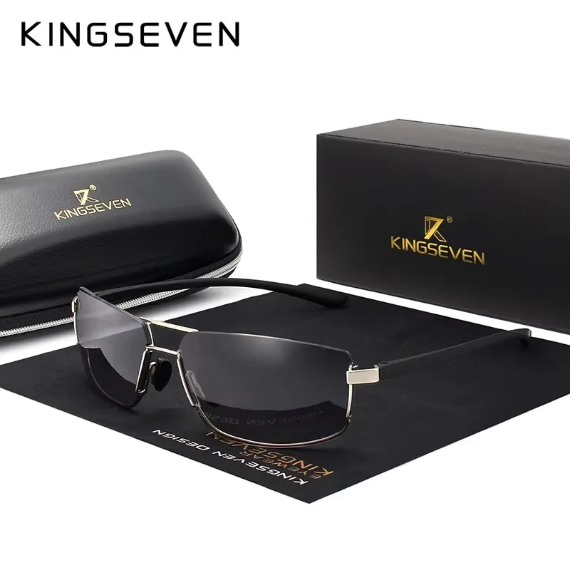 KINGSEVEN UV400 Sunscreen Sunglasses Men Driving Rectangle Half-frame Glasses Fishing Business Causal Polarized Eyewear