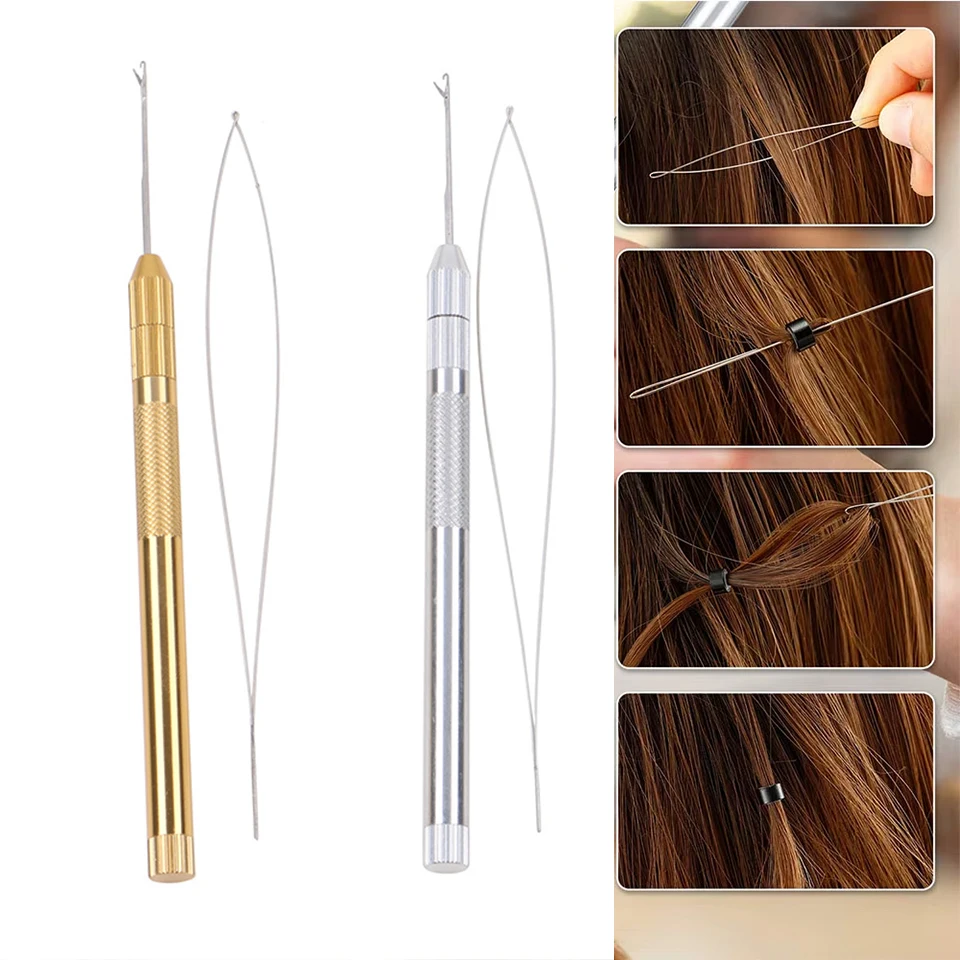 

4-in-1 Hair Extension Tools, Includes Loop Needle Threader, Knitting Needles and Holder for Beads Dreadlock Wig Hair Extensions4