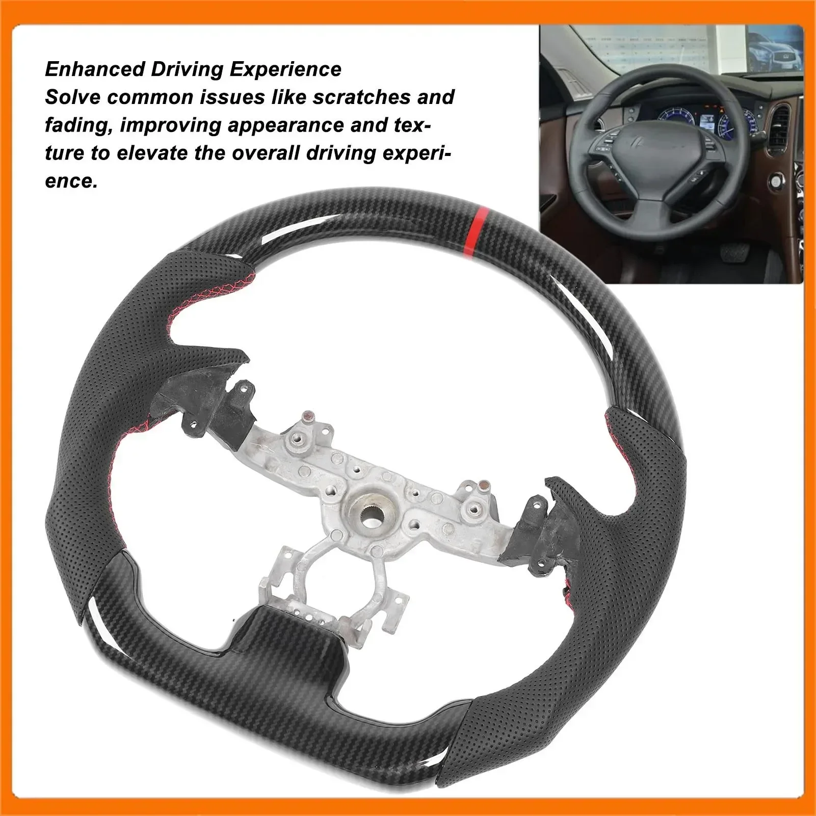 

Flat Fiber Sport Steering Wheel Stylish Fade Resistant Ergonomic Scratch Proof Hydro Dip Steering Wheel for G35 G37 G25 Q40 QX50