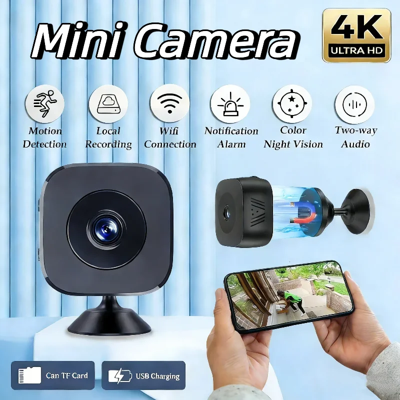 Security Camera 4K Mini Full Color Night Vision High Definition WiFi Monitor Waterproof Motion Detect Surveillance Smart Home