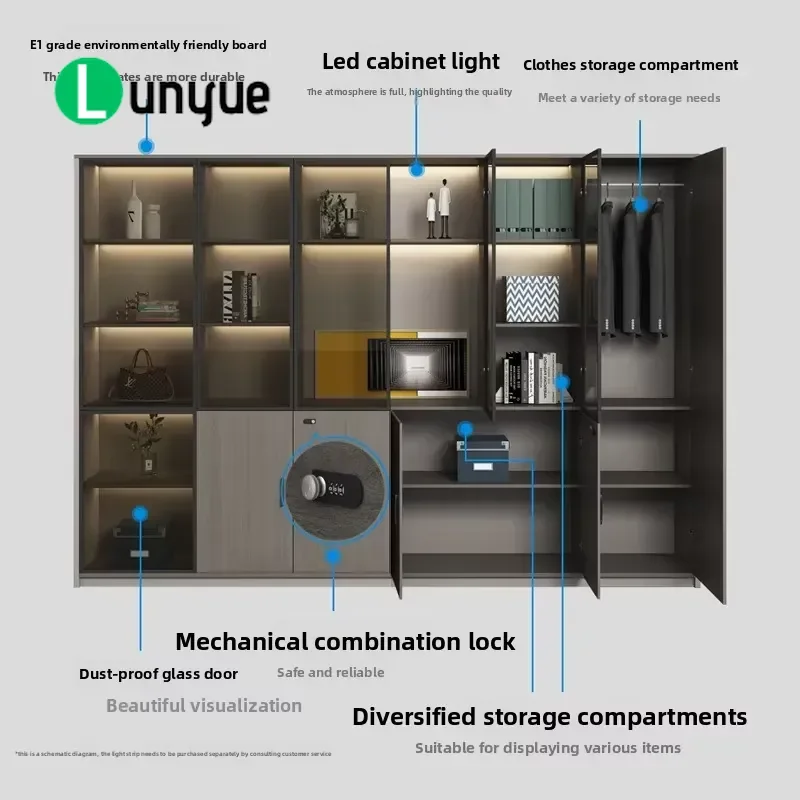 Wooden Office File Cabinet with Password Lock and Fireproof Glass Door Light Luxury Design for Home Office Storage