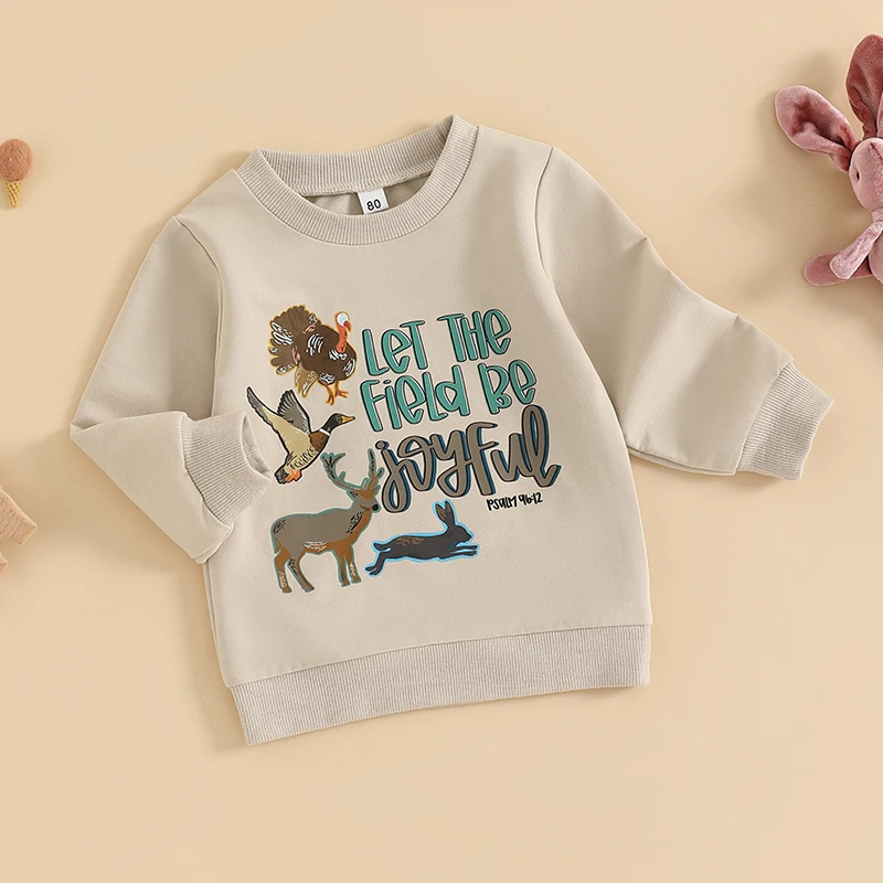 Толстовка для маленьких мальчиков и девочек, пуловеры с длинными рукавами и буквенным принтом животных, осенние топы для малышей, милая осенняя одежда, наряд