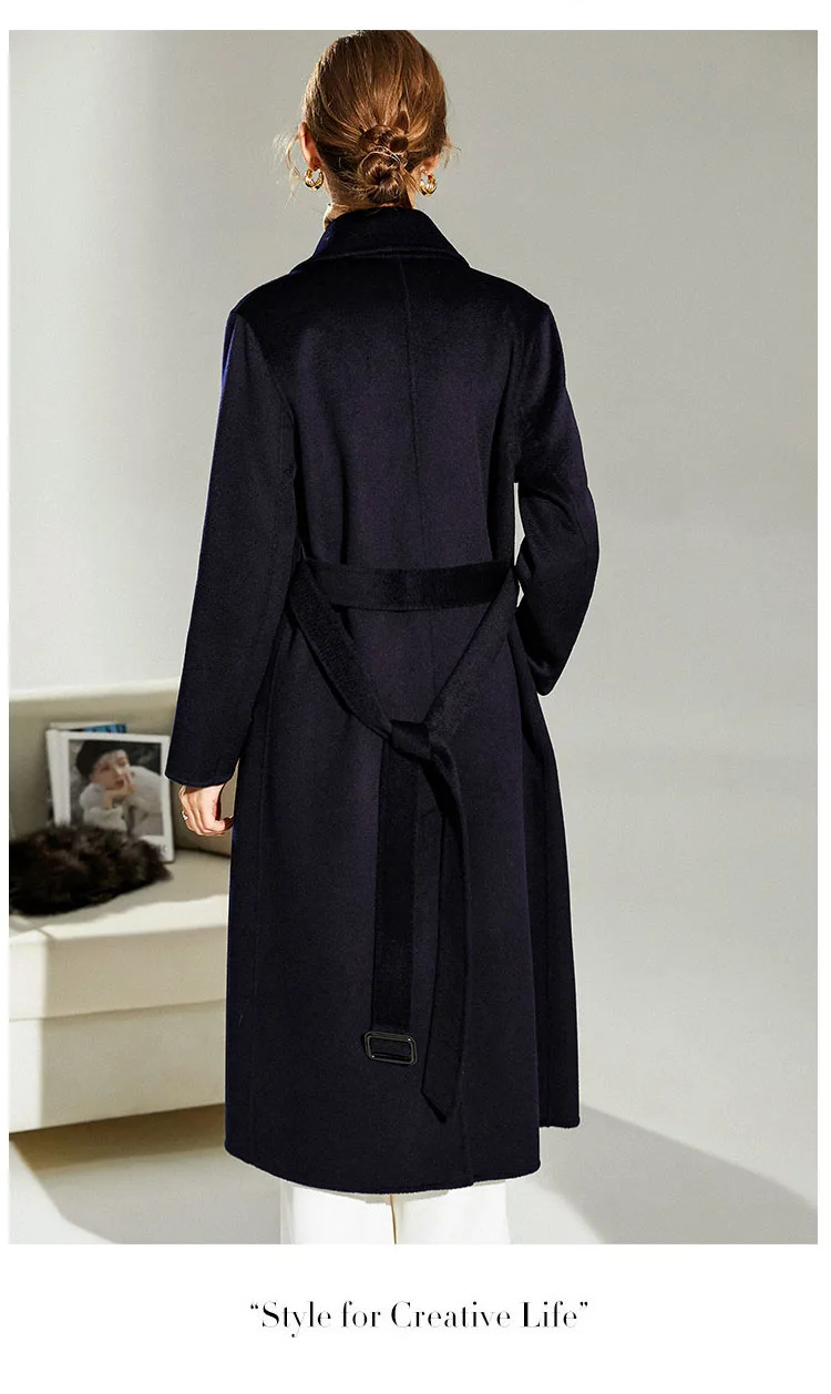 Fengbaoyu Double-sided Water Ripple Cashmere Coat Female Autumn Winter Temperament Elegant Warm Bright Soft Coat Light Luxury