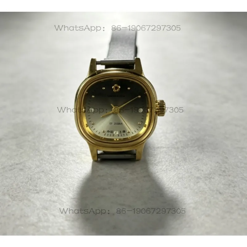 

Shanghai Gem Flower brand square yellow shell brown face round nail manual mechanical women's watch, diameter 22mm