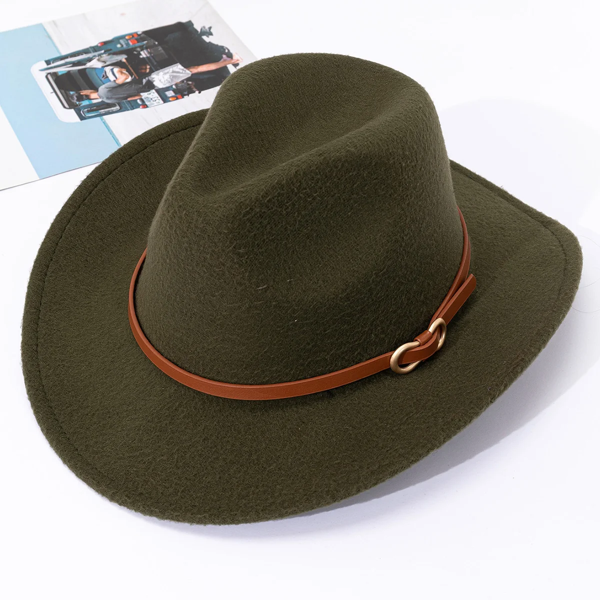 British style belt soft felt hat for men and women top hat, flat brim gentleman hat, woolen jazz hat, western cowboy hat