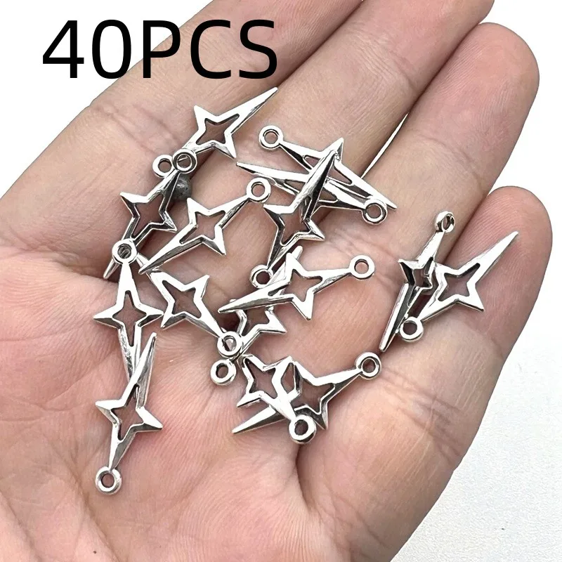 20/40PCS Retro cross star star star alloy jewelry accessories DIY earrings necklace pendant image 6