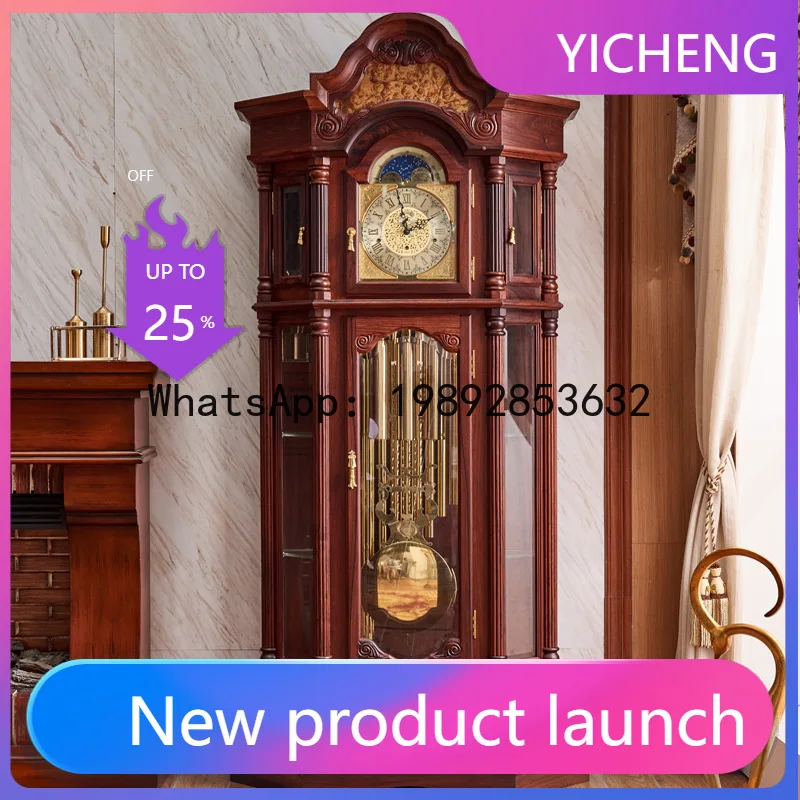 Hys floor clock mechanical living room european style pendulum clock solid wood luxury villa large clock
