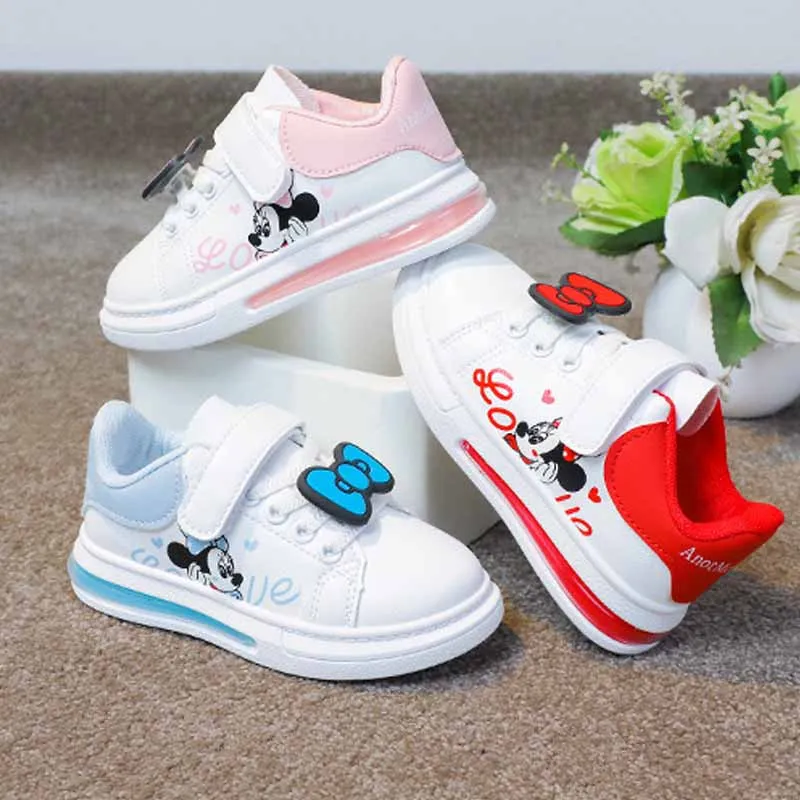 Disney Kindercartoon Leuke Mickey Mouse Casual PU-leer Casual boardschoenen Jongens Meisjes Sportloopschoenen Kindersneakers