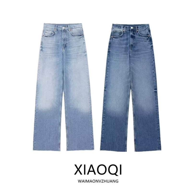 

Весна 2024, широкие джинсы с высокой талией, женские модные утягивающие повседневные джинсовые брюки, длинные брюки прямого кроя, женские премиум-класса
