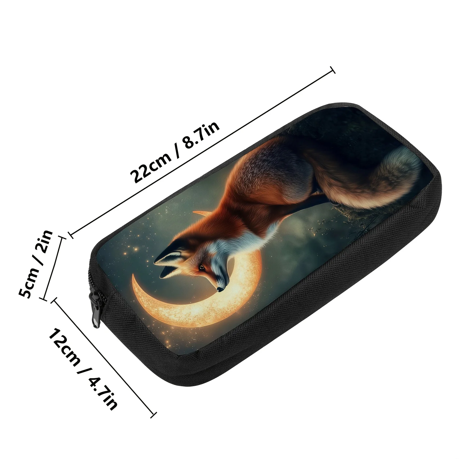 JIT, estuche para lápices de una pieza, diseño de zorro en la luna, bolsa de almacenamiento de papelería de gran capacidad con cremallera resistente, bolígrafo