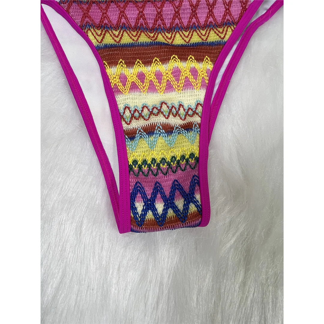 S - XL Bedruckter Neckholder-Bikini mit hohem Beinausschnitt, zweiteiliger Bikini-Set für Damen, Badeanzug, Badebekleidung, Badeanzug, Schwimmanzug V7307 – Detail 17