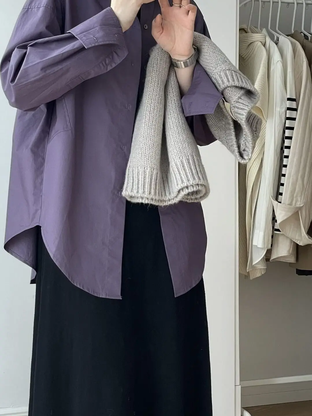 

Loose Long Sleeve Purple Shirt Jacket Women's Commute Style Design Sensation Quirky Good Looking Top High End Feeling