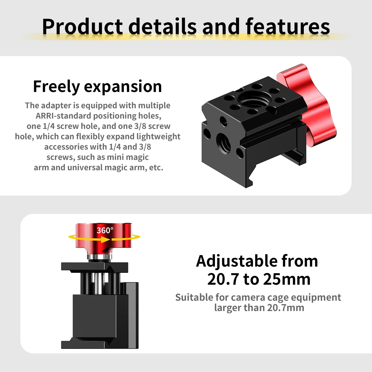 Bgning NATO-Klemme 1/4 3/8 ARRI-Positionierungshalterung für DJI Stabilisator Kamerakäfig Schnellverschluss Mikrofon Monitor Magic Arm Adapter – Detail 3