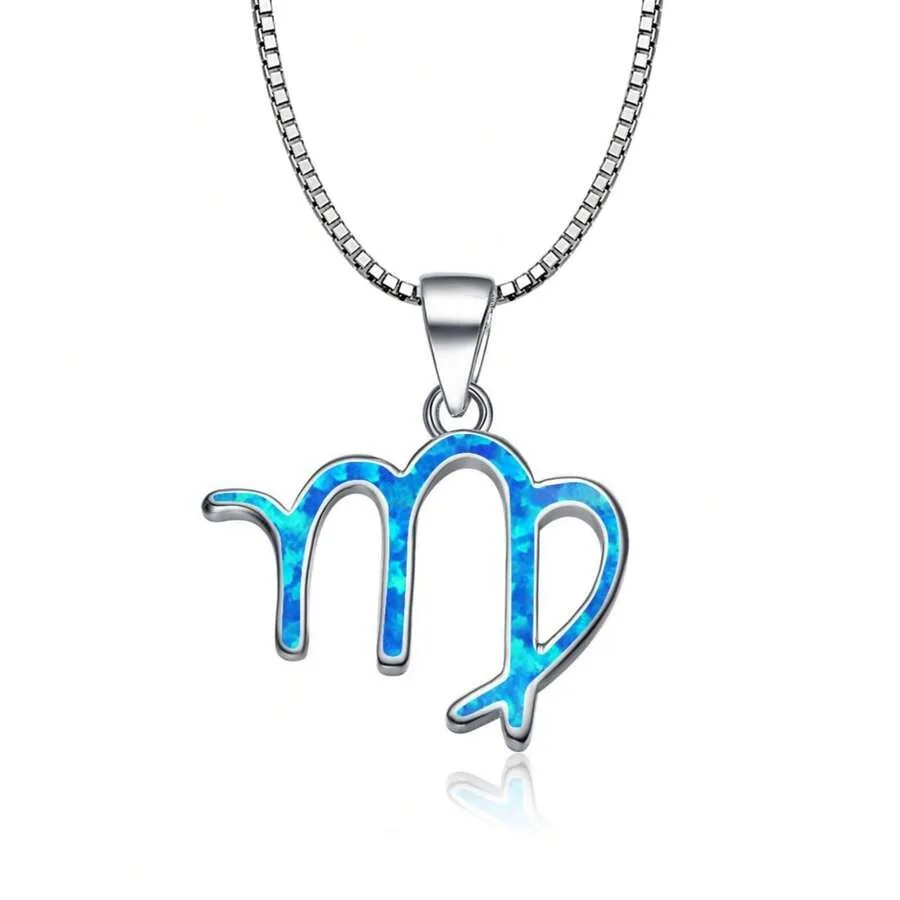 

Opal Blue Zodiac Necklace Jewelry With Opal Inlay