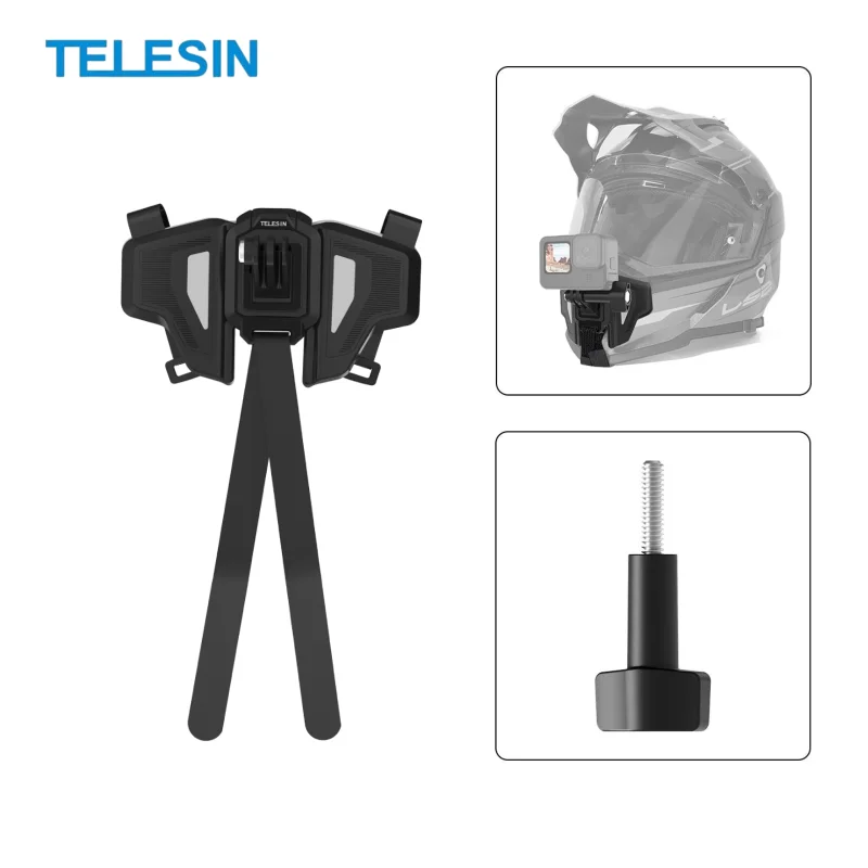 Telesin Adjustable Angle Motorcycle Helmet Mount for GoPro Hero 13 12 11 10 9 Insta360 DJI OSMO Double Wings Protection Mount