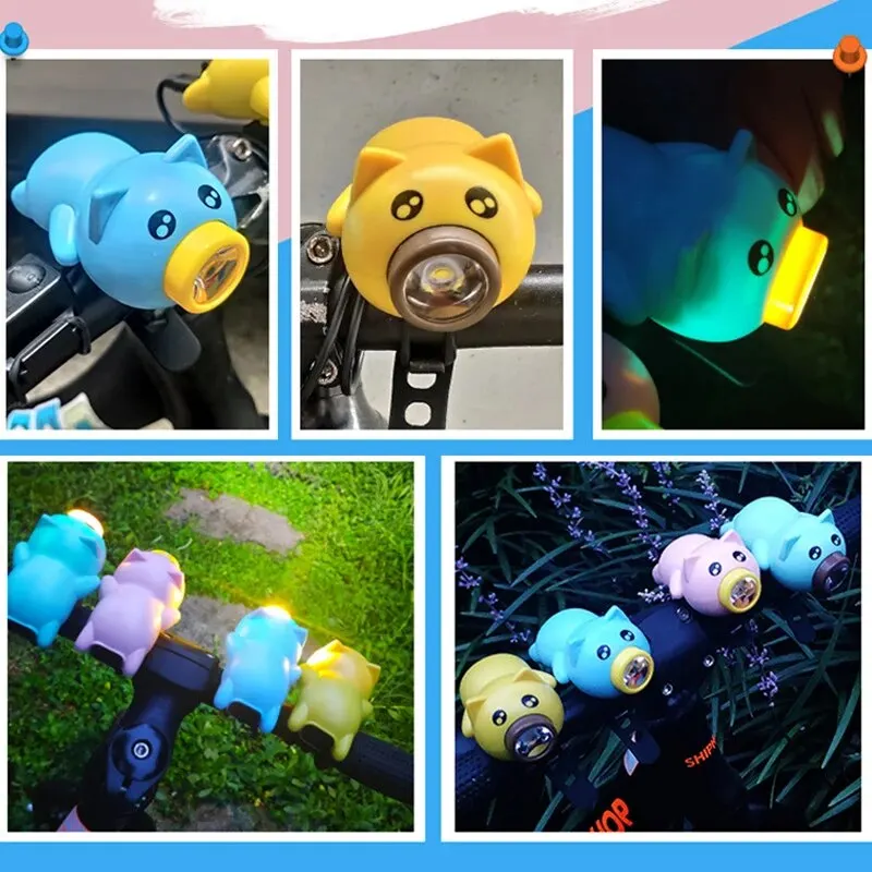 Children Bicycle Handlebar Light Cartoon Pig USB Rechargeable Waterproof Cute Cartoon Flying Pig Horn Light Cycling Accessories