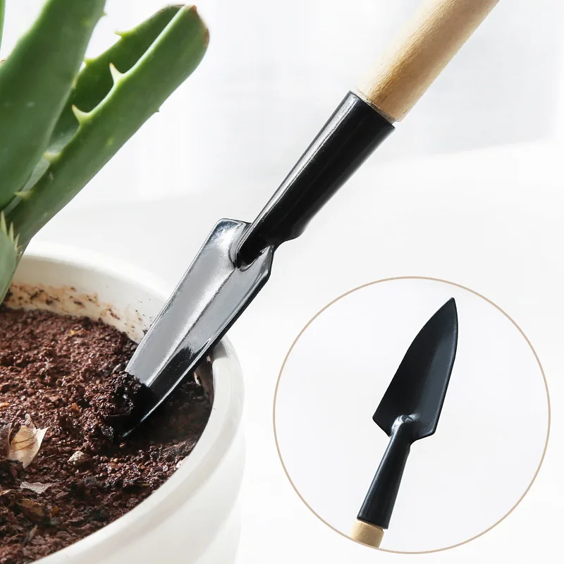 3 Piece Set Mini Gardening Tools Wooden Handle Stainless Steel Potted Plants Shovel Rake Spade for Flowers Plant Bonsai Tools