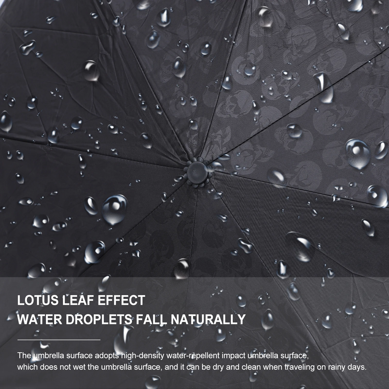 

1pc Skull Handle Umbrella Windproof Uv Protection Sun Rain Folding Portable Travel Compact Dual Purpose Metal Handle Dull Polish