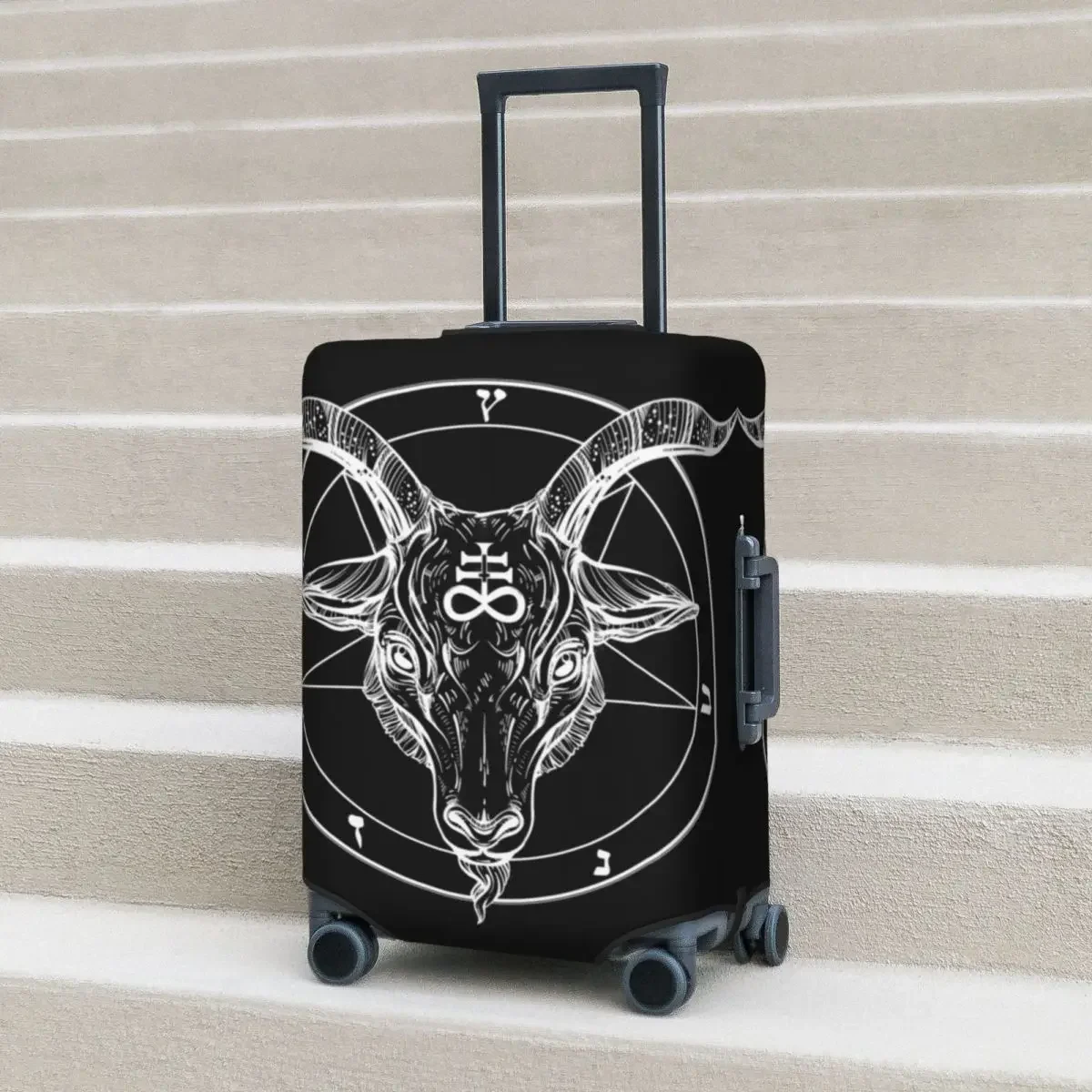 Baphomet Goat Head Pentagram Suitcase Cover Holiday Occult Satanist Symbols Elastic Luggage Case Cruise Trip Protector