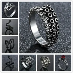 Gothic Rings For Women Men Silvery Color Sea Squid Octopus Ring Fashion Jewelry Vintage Rock Opened Size Anillos