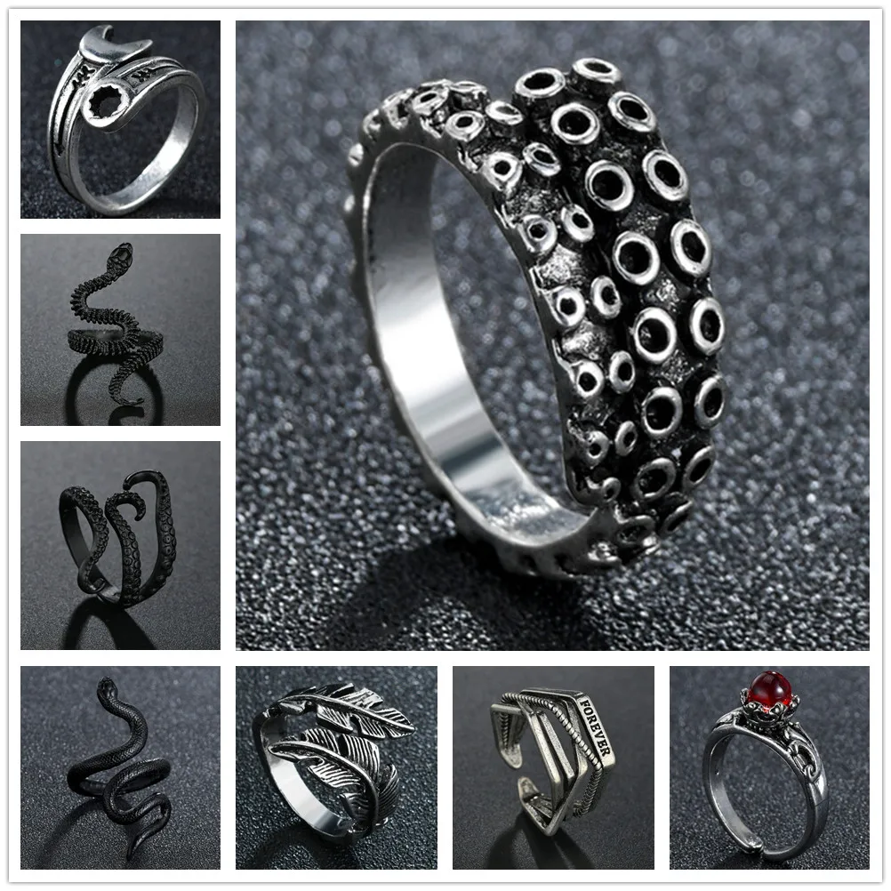 Gothic Rings For Women Men Silvery Color Sea Squid Octopus Ring Fashion Jewelry Vintage Rock Opened Size Anillos