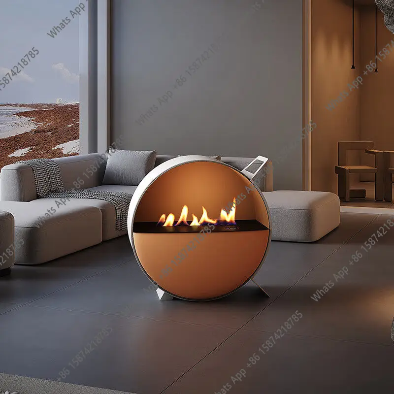 High-end custom indoor heating furnace villa living room mobile fireplace designer round art