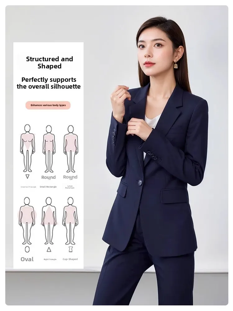 Cobalt Blue One-Button Professional Suit Set for Women Spring Autumn Career Interview Fashionable Ladies'  Jacket