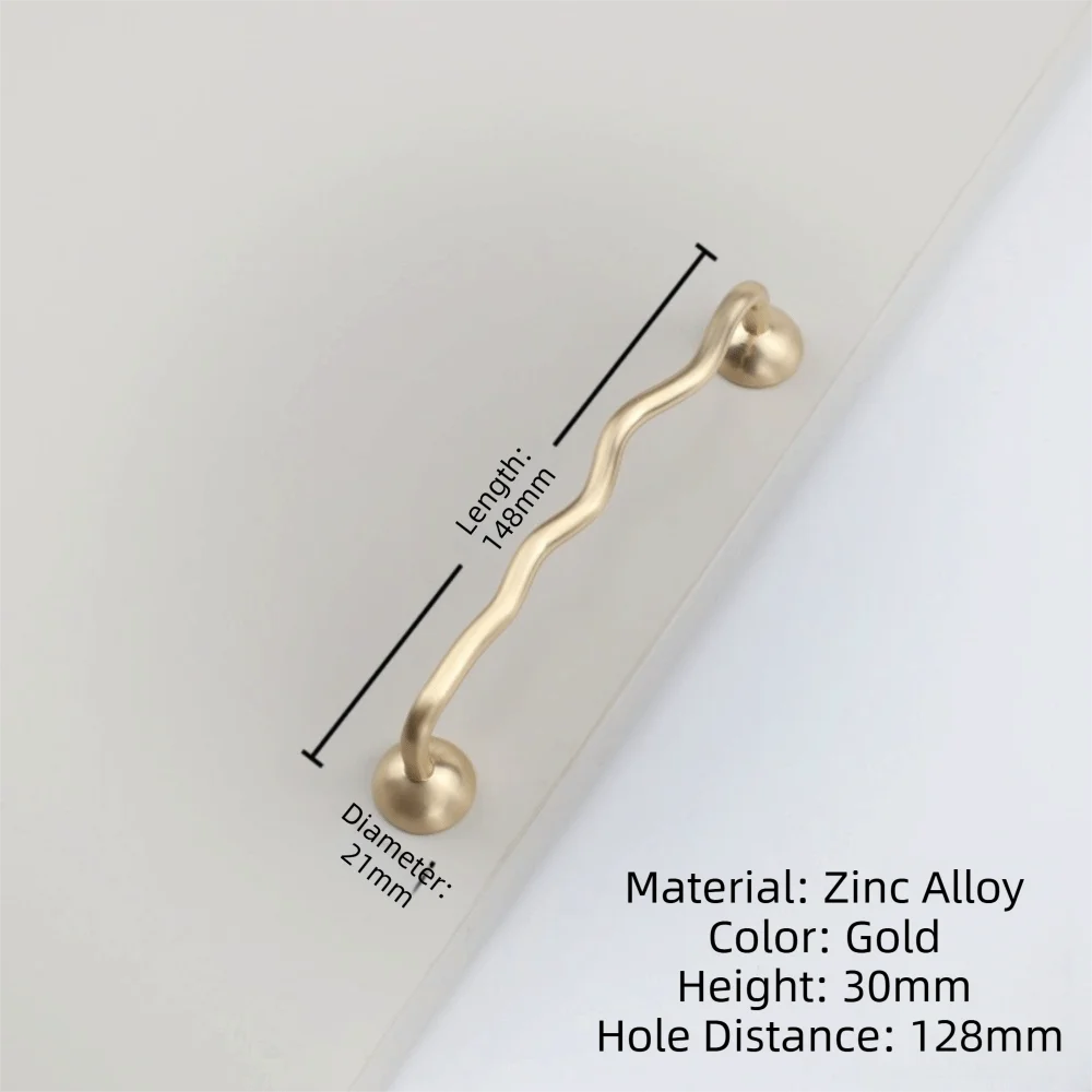 Zinc Alloy Cabinet Door Handles Bright Silver Irregular Shape Wardrobe Pulls Wave Shaped Modern Minimalist Furniture Knobs