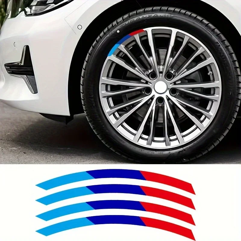 AliExpress NONE 1SET Tri-color Wheel Rim Stripes Red Blue Light Blue Reflective Waterproof Sticker for Car Wheel Decor