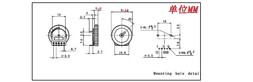 A103 10K 16 * 2MM Double 5-pin Dial Gear Potentiometer