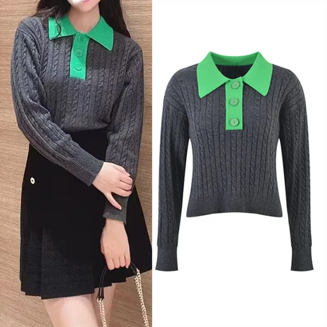 

High-End Version S Home Women's College Sle Color Blo Artistic Long Sve Knitted Sweater Collar Top