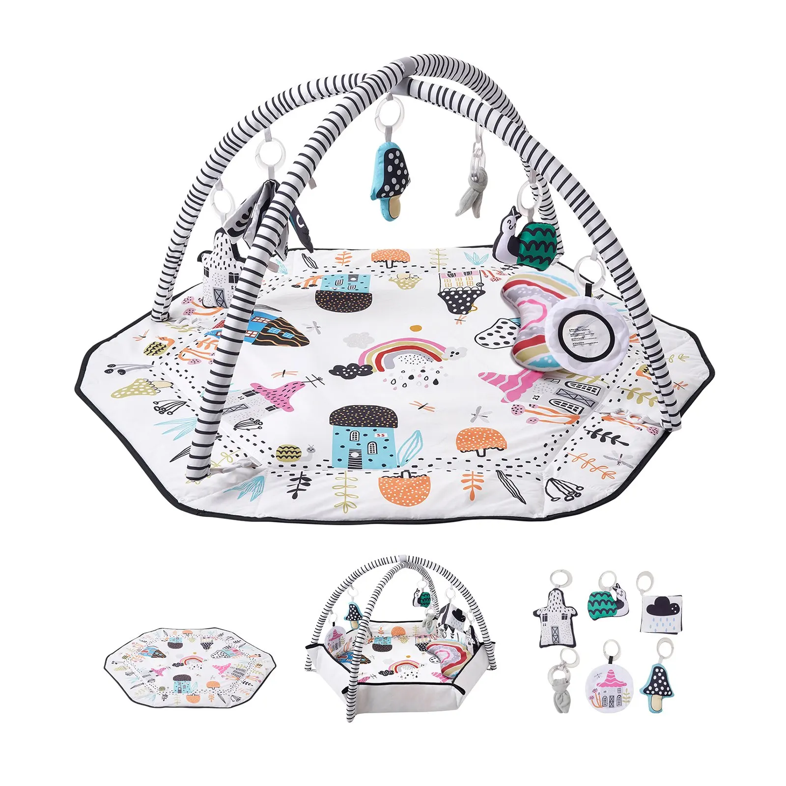 

Коврик для игр кошек, развивающий коврик для животик-котят с 6 съемными сенсорными игрушками, большой коврик для активности новорожденных кошек 106,3 x 106,3 см