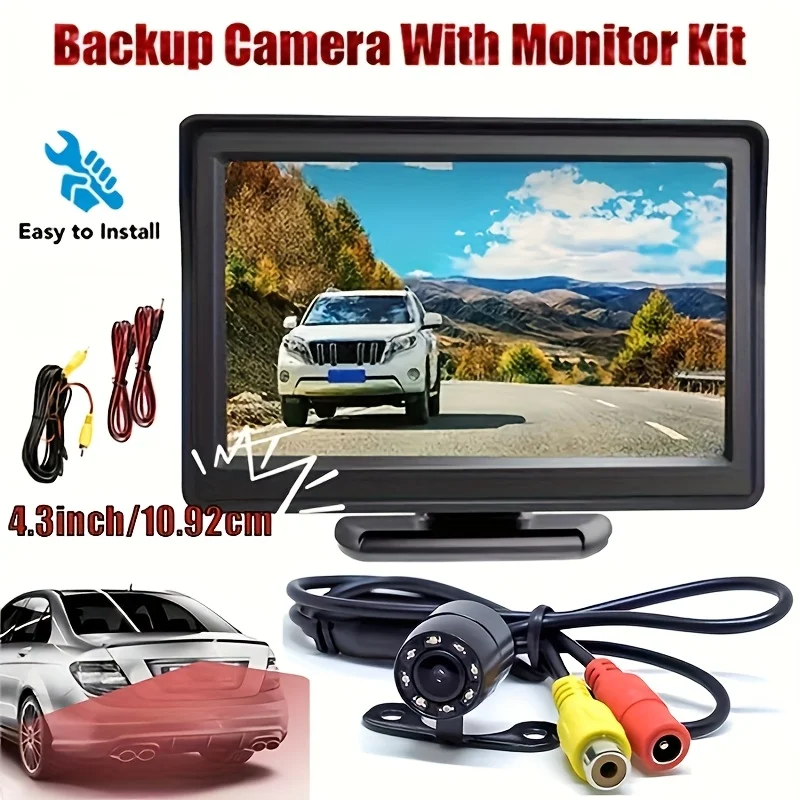 4.3inch HD Monitor Car Backup Reverse Camera Kit with Night Vision - Wide-Angle Rear View for SUVs,Pickups, Campers,Tractors,RVs
