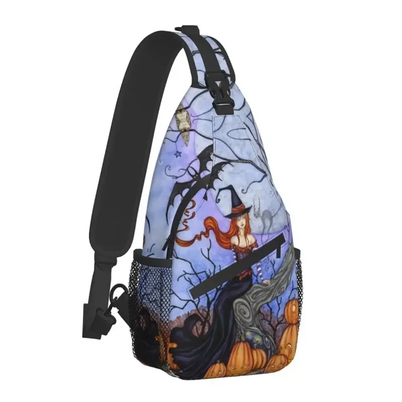 Halloween Tree Witch Pattern Sling Bag for Men Fashion Occult Gothic Magic Shoulder Crossbody Chest Backpack Traveling Daypack