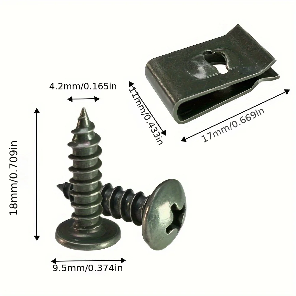 U-förmiger Metall-Befestigungsclip für Autos – Schraubclip-Werkzeuge für Motorrad, Motorunterfahrschutz, Spritzschutz, Kotflügel, Stoßstange und Autozubehör Halterung Auto MetallBefestigungszubehör FahrzeugBlechschraub – Detail 2